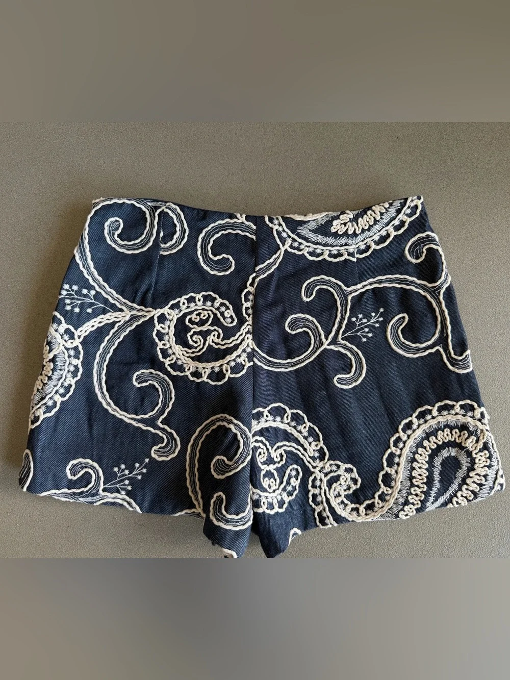 Zara Navy Mini Skirt with White Embroidery